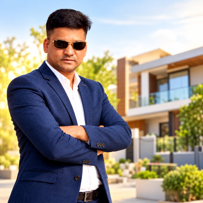 Confident Man Outside Modern Villa